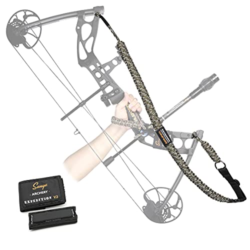 Sunya Paracord Compound Bow Sling with V2 Upgraded Magnetic Connection System. Lightweight Hands Free Shoulder Carrying Sling for Bow Hunting, Field Archery and 3D (Army Camo)