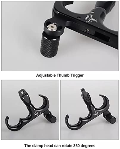 HNZMDY Archery Compound Bow Release Aids 360° Rotatable Thumb Release 3-Finger Aluminum Alloy Thumb Trigger Grip Compound Bow Accessory (Black)