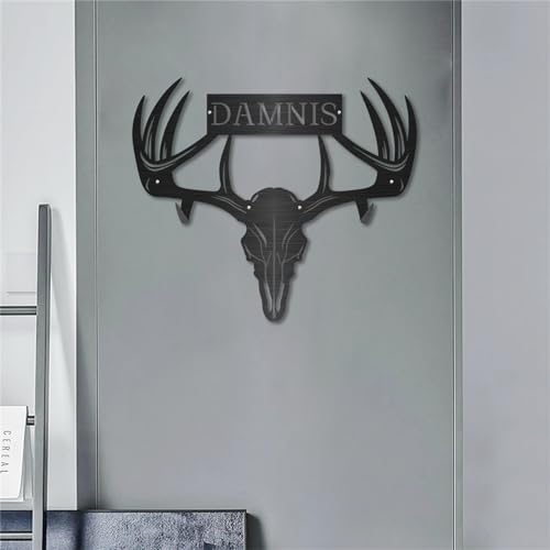 Personalized Metal Deer Skull Bow Rack Custom Name Deer Head Metal Wall Art Hunting Archery Gear Standing Display Bow Rack Hunting Gift for Hunter Dad Grandpa,Archery Bow Rack