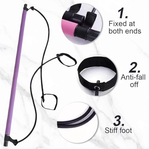 Pilates Sculpt Bar, Portable Pilates Stick Squat Training Bar Kit with Resistance Bands, Multifunctional Stretched Fusion Pilates Bar for Women Yoga Pull Rod Chest Fitness Workout (1, Blue)