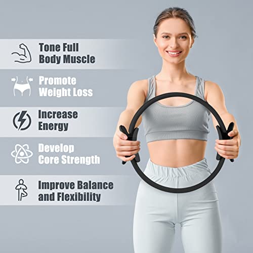 RitFit Pilates Ring Circle - 14 Inch Magic Fitness Circle for Toning Inner & Outer Thighs, Bonus Workout Guide Included (Black)