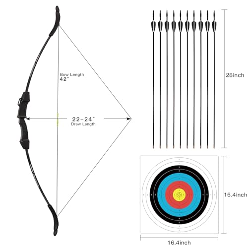 LWANO 42" Bow and Arrow Set for Kids, Archery Beginner Gift with 10 Arrows, 5 Target Face for Backyard Game (Black)