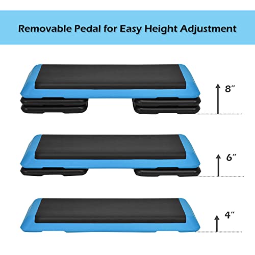 Goplus 43'' Step Platform Adjustable Fitness Aerobic Stepper 4" - 6" - 8" Non-Stick Surface W/Risers Support up to 550 LBS, Lightweight Workout Fitness Exercise Step Platform for Home, Gym