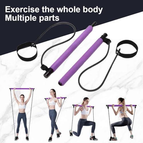 Pilates Sculpt Bar, Portable Pilates Stick Squat Training Bar Kit with Resistance Bands, Multifunctional Stretched Fusion Pilates Bar for Women Yoga Pull Rod Chest Fitness Workout (1, Blue)