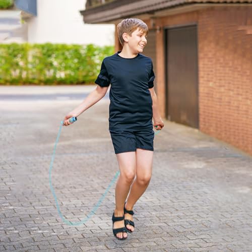 Jump Rope for Kids-Adjustable Cotton Braided Skipping Rope with Wooden Handle for Toddler Fitness Workout Exercise Outdoor Activity