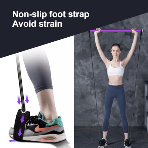 Pilates Sculpt Bar, Portable Pilates Stick Squat Training Bar Kit with Resistance Bands, Multifunctional Stretched Fusion Pilates Bar for Women Yoga Pull Rod Chest Fitness Workout (1, Blue)