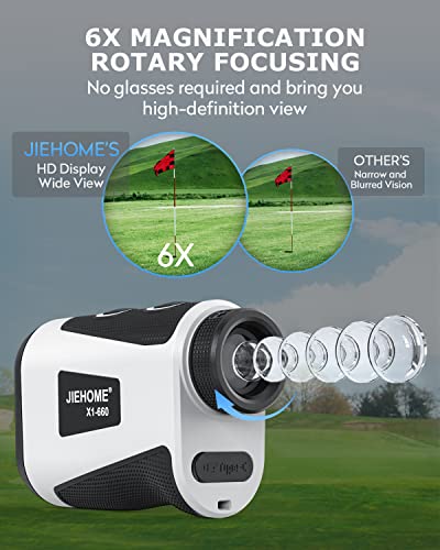 JIEHOME Golf Range Finder X1 660 Yards Rangefinder with Slope Flagpole Lock Vibration 6X Magnification Rechargeable Laser Distance Rangefinder for Golfing Disc Hunting Accessory