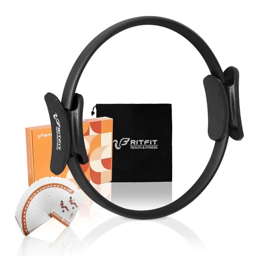 RitFit Pilates Ring Circle - 14 Inch Magic Fitness Circle for Toning Inner & Outer Thighs, Bonus Workout Guide Included (Black)