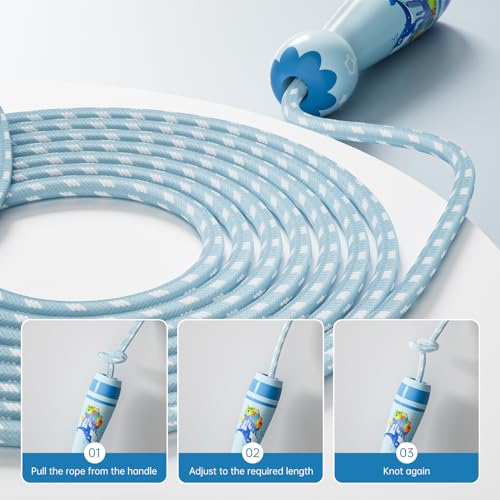 Jump Rope for Kids-Adjustable Cotton Braided Skipping Rope with Wooden Handle for Toddler Fitness Workout Exercise Outdoor Activity