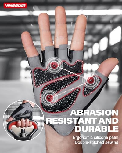 VINSGUIR Workout Gloves for Men and Women, Fingerless Weight Lifting Gloves with Excellent Grip, Lightweight Gym Gloves for Exercise, Weightlifting, Fitness, Training, Climbing, Cycling and Rowing
