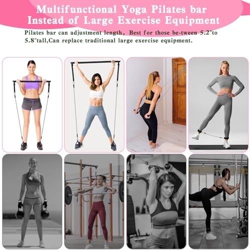 Pilates Bar Kit with Resistance Bands,Bbtops Pilates Flexbands Kit Exercise Fitness Equipment for Women & Men Home Gym Yoga Pilates,Multifunctional Pilates Bar Full Body Workout Equipment Black