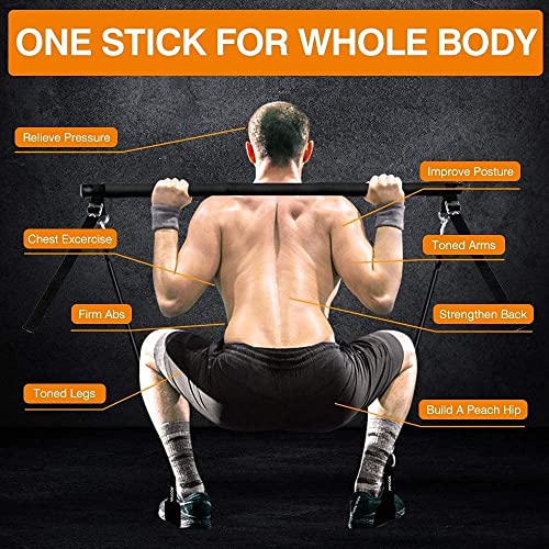 MALOOW Adjustable Pilates Bar Kit with Resistance Bands,Portable Yoga Exercise Sticks&2 Sets Stackable Resistance Bands for Toning Muscle.Stretched Fusion Pilates Home Gym,Full Body Workout,(Black)