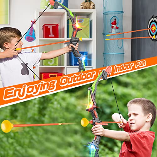 Bigdream Detachable Kids Bow and Arrow Toy 2 Sets, LED Light Up Archery Toys with Suction Cups Arrows, Outdoor Indoor Shooting Games Toys for Boys Grils Birthday Gifts