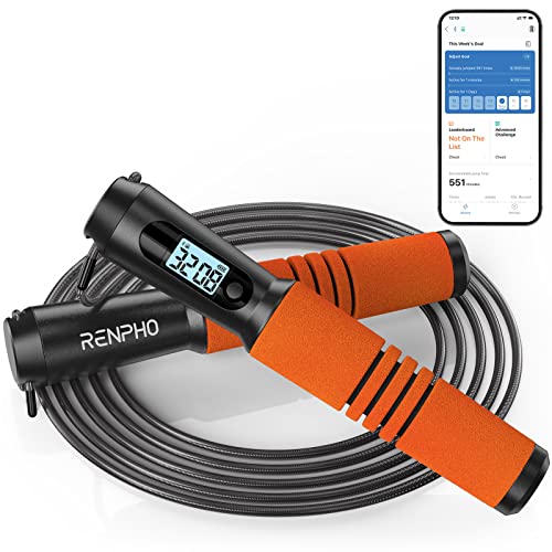 Jump Rope, RENPHO Jump Rope with Counter, Smart Jumping Rope with APP, Fitness Skipping Ropes for Men Workout, Exercise Skip Rope for Women - Orange