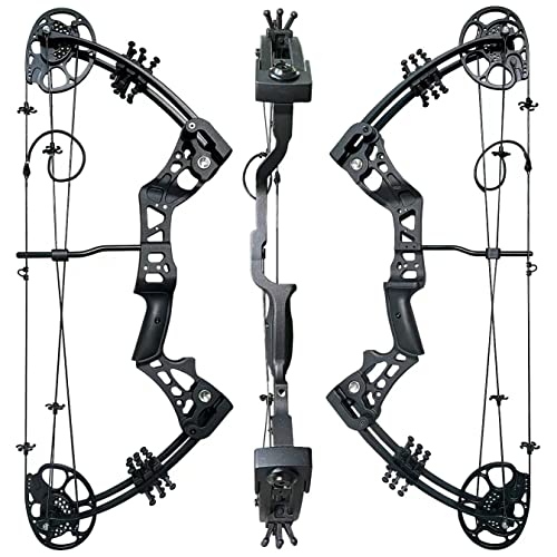 PANDARUS Compound Bow Set 15-45lbs for Pull Beginner and Teens Right Handed Adjustable 18"-29" Draw Length, 320 FPS Speed, Hunting Bow Archery Set New 2024(Black Right Handed PRO)