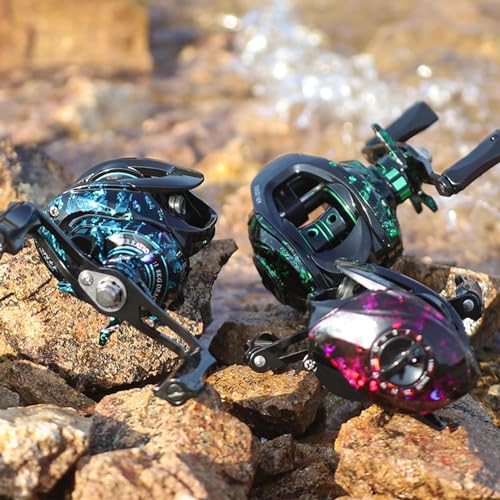 Lacusmall Baitcasting Fishing Reel, 7.4oz Ultralight Baitcaster with Magnet Braking System, Fishing Alarm System, 17.6 LB Max Drag(C: Left-6.3:1Blue)