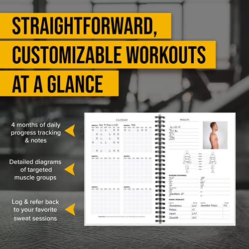 Workout Log Book & Fitness Journal - 25-Week Designed by Experts, w/ Illustrations : Track Gym, Bodybuilding & Crossfit Progress : Sturdy Binding, Thick Pages & Laminated, Protected Coverm, Pack of 2