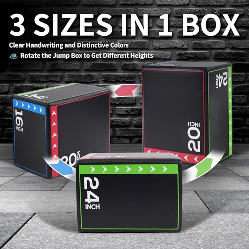 BalanceFrom 3 in 1 20 Inch 24 Inch 16 Inch Foam Plyometric Box Jumping Exercise Jumping Trainer, Black & White, 10-Pound