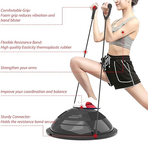 EVERYMILE Balance Ball Trainer with Resistance Bands & Pump Stability, 23.6 inch Yoga Exercise Ball for Home Gym Core Training Anti-Skid Surface Black