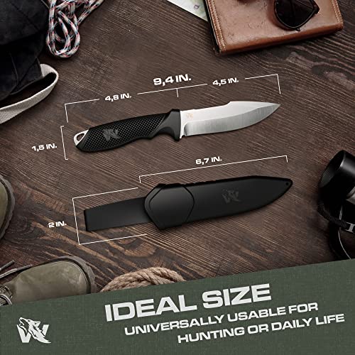 ODENWOLF WOLF-I Full Tang Survival Knife with Sheath - Stylish Tactical Fixed Blade Knife - Made of 440C Steel - Bushcraft and Camping Knife Survival - Perfect EDC Outdoor Knife with TPE Handle