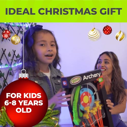 Toysery Kids Bow and Arrow Set with LED Flash Lights, Toy Bow and Arrow for Kids 8-12 Years Old - Toy Bow and Arrow Set for Boys and Girls, Includes Archery Bow, 6 Archery Arrows, Target, Quiver Green