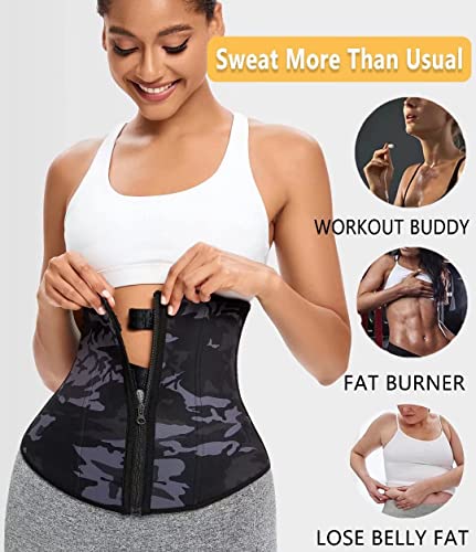 ANGOOL Neopren Waist Trainer For Women,Workout Plus Size Trimmer Belt Sauna Sweat Corset Cincher With Zipper S Camo