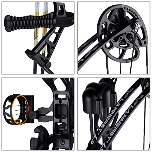 PANDARUS Compound Bow Set 10-40lbs for Pull Child Right Hand Lightweight Design Bow Adjustable 16"~28" Draw Length IBO 290fps New 2023 Professional Set (Black Right Handed)