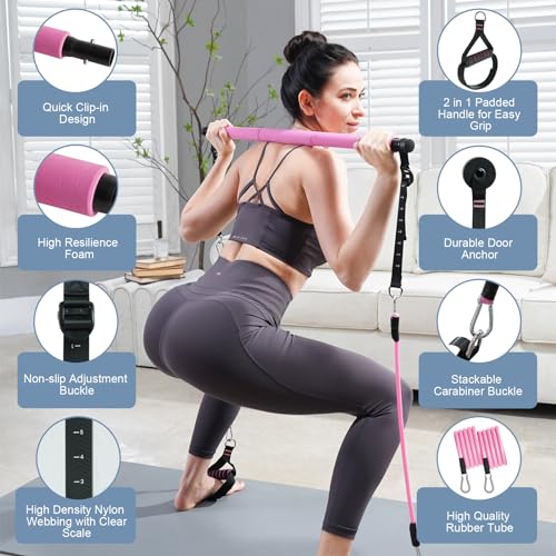 kisnbld Pilates Bar Kit with Resistance Bands, Multifunctional Pilates Bar with 3 Set Exercise Resistance Bands, Portable Pilates Equipment for Women Home Gym Yoga Workouts