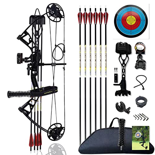 PANDARUS Compound Bow Set 10-40lbs for Pull Child Right Hand Lightweight Design Bow Adjustable 16"~28" Draw Length IBO 290fps New 2023 Professional Set (Black Right Handed)