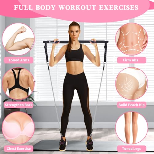 Pilates Bar Kit with Resistance Bands,Bbtops Pilates Flexbands Kit Exercise Fitness Equipment for Women & Men Home Gym Yoga Pilates,Multifunctional Pilates Bar Full Body Workout Equipment Black