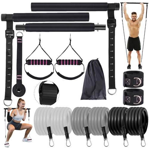 Pilates Bar Kit with Resistance Bands,Bbtops Pilates Flexbands Kit Exercise Fitness Equipment for Women & Men Home Gym Yoga Pilates,Multifunctional Pilates Bar Full Body Workout Equipment Black