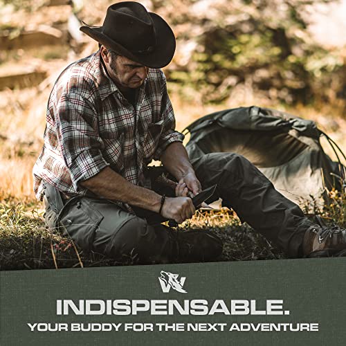 ODENWOLF WOLF-I Full Tang Survival Knife with Sheath - Stylish Tactical Fixed Blade Knife - Made of 440C Steel - Bushcraft and Camping Knife Survival - Perfect EDC Outdoor Knife with TPE Handle