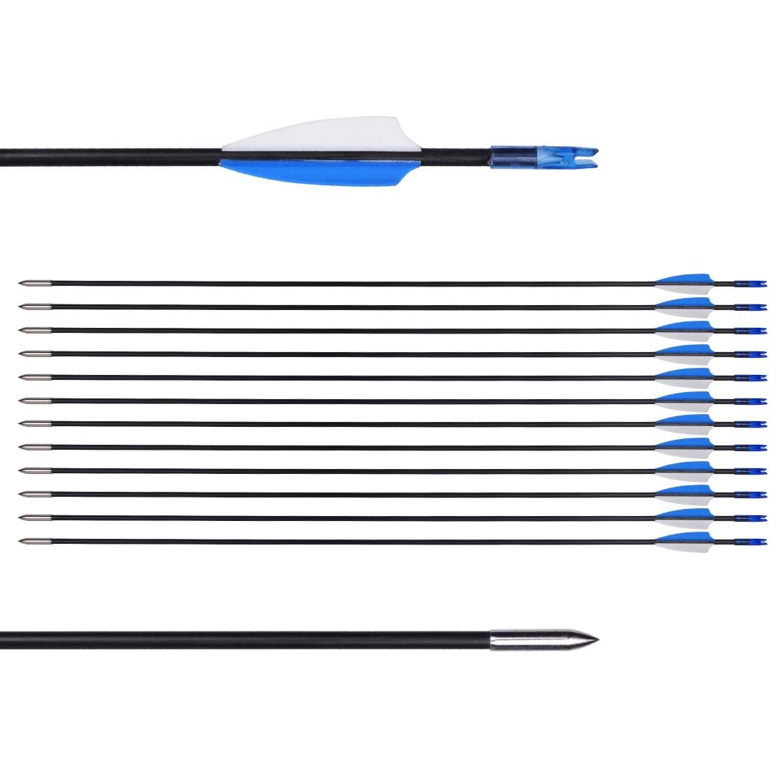 LWANO 31" Training Arrows-Archery Practice Target Arrows for Kids Youth or Beginners with Durable Shaft on Recurve Bow Compound Bow and Longbow (12pas Arrows, Blue)