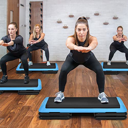Goplus 43'' Step Platform Adjustable Fitness Aerobic Stepper 4" - 6" - 8" Non-Stick Surface W/Risers Support up to 550 LBS, Lightweight Workout Fitness Exercise Step Platform for Home, Gym