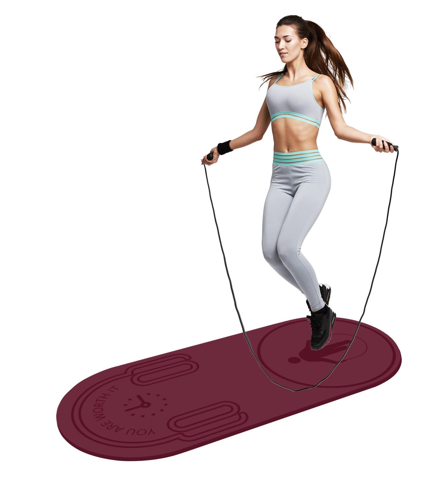 LERYG 8/20/30mm Jump Rope Mat Fitness Exercise Mat Durable, Non-Slip, Workout Mats with Jump Rope & Carrying Bag for Home Gym Flooring in Red(55"x 24")