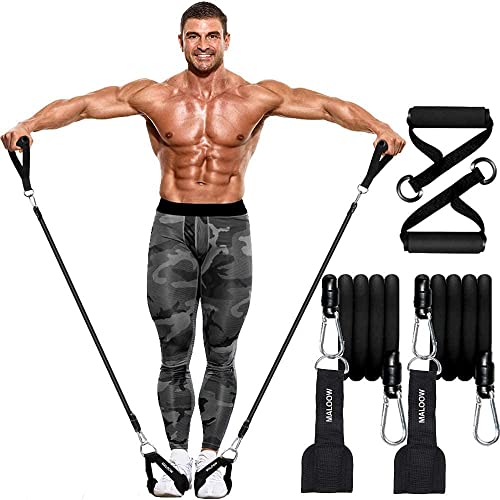 MALOOW Adjustable Pilates Bar Kit with Resistance Bands,Portable Yoga Exercise Sticks&2 Sets Stackable Resistance Bands for Toning Muscle.Stretched Fusion Pilates Home Gym,Full Body Workout,(Black)