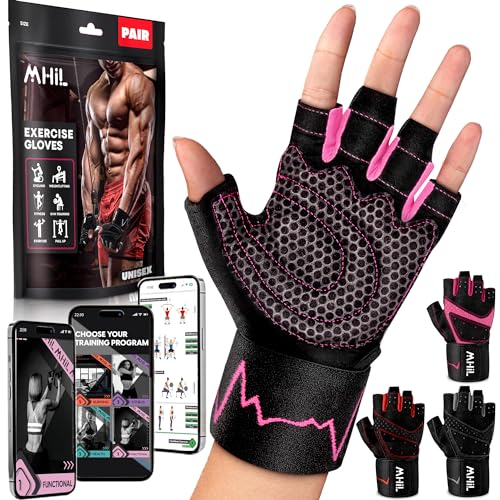 MhIL Workout Gloves for Women & Men - Gym Gloves for Women Weight Lifting Gloves - Exercise Gloves, Training Gloves with Wrist Wraps Support for Weightlifting, Work Out, Pull up- Full Palm Protection