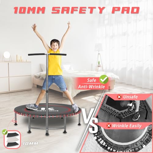 KENSONE 40" Rebounder Trampoline for Adults with Bungee, 450LBS Quiet Mini Exercise Trampoline with Adjustable T-Shaped Foam Handle Bar, Fitness Trampoline for Indoor/Garden/Gym Workout
