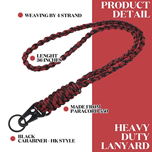 Frienda 2 Set Heavy Duty Paracord Lanyard Necklace Whistles Strap Braided 550 Keychain Lanyard for Outdoor Activities (Black and Red Camo)