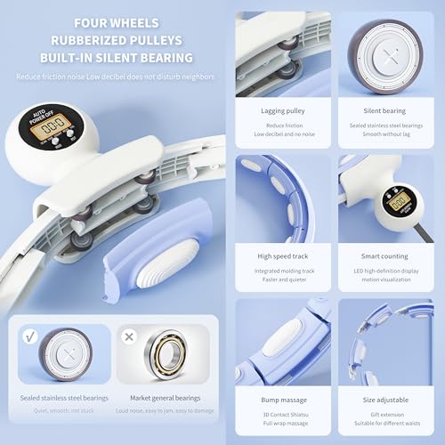 Smart Weighted Hula Ring Hoops, Hula Circle Detachable Fitness Ring with 360 Degree Auto-Spinning Ball Massage, Gymnastics, Adult Fitness for Weight Loss (Blue)