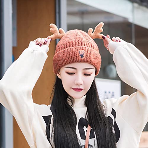 Knitted Antler Hat,Reindeer Antlers Knitted Hat,Crochet Beanie Cap for Adults Teens Girls Valentines Day Gift(Red)
