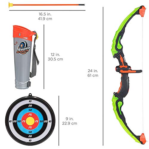 Liberty Imports Kids Bow and Arrow Set - LED Light Up Archery Toy Set with 6 Suction Cup Arrows, Target, Quiver - Indoor and Outdoor Target Practice for Children, Boys, Girls (Pink) (Green)