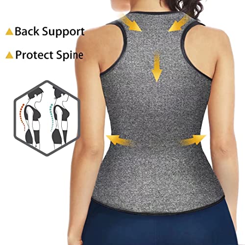 HOPLYNN Waist Trainer Zipper Vest for Women Body Shape - Neoprene Sauna Tank Top - Waist Cincher Trimmer - Slimming Body Shaper Corset Gray Small