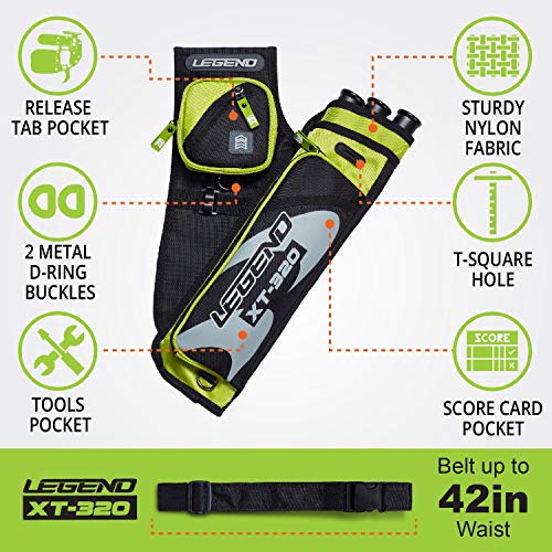 Legend XT320 Archery Quivers - Left Handed Nylon Hip Quivers with 3 Arrow Tube Cases for Target Shooting - Adjustable Waist Belt, T-Slot, Compartments for Accessories, Tools, Release Tab - Blue