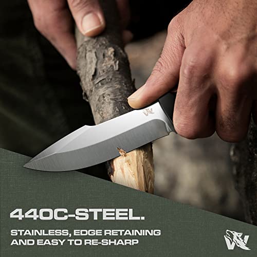 ODENWOLF WOLF-I Full Tang Survival Knife with Sheath - Stylish Tactical Fixed Blade Knife - Made of 440C Steel - Bushcraft and Camping Knife Survival - Perfect EDC Outdoor Knife with TPE Handle
