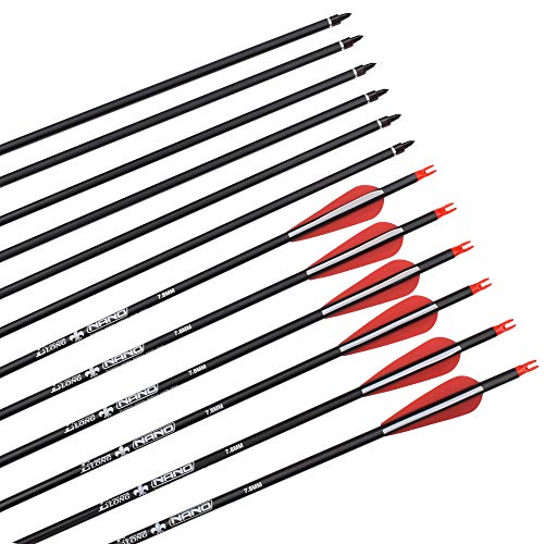 YLSIO Archery Carbon Arrow Hunting Target Practice Arrows 26 Inch with Removable Tips for Compound & Recurve Bow Spine 500 12PCS