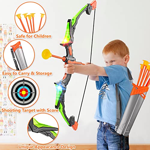 Bigdream Detachable Kids Bow and Arrow Toy 2 Sets, LED Light Up Archery Toys with Suction Cups Arrows, Outdoor Indoor Shooting Games Toys for Boys Grils Birthday Gifts