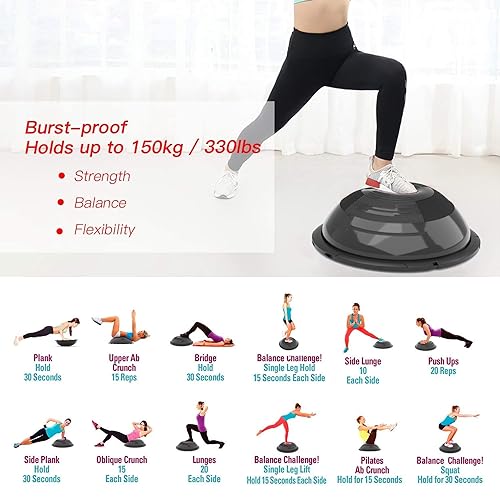 EVERYMILE Balance Ball Trainer with Resistance Bands & Pump Stability, 23.6 inch Yoga Exercise Ball for Home Gym Core Training Anti-Skid Surface Black