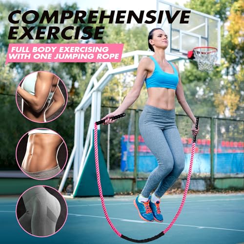 Jump Rope, Weighted Jump Rope for Women, 1.5LB Adult Skipping Rope for Fitness, Home Gym Workout Equipment, Heavy Exercise Jumpropes for Weight Loss, Shape body, Strength Training, Total Body Workout