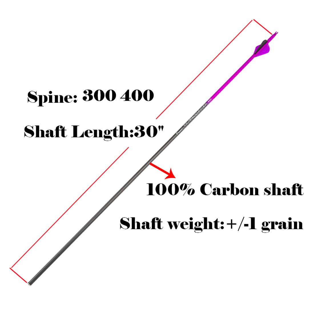 Pinals Archery 28" 30" 300 340 350 400 Spine Carbon Hunting Arrows for Compound Recurve Bow Practice Target 30 Inch Camo Arrow Shaft Pack of 12PCS Pink 300